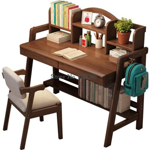 Nordic all solid wood childrens desk chair integrated learning table with bookshelf can lift primary and secondary school stude
