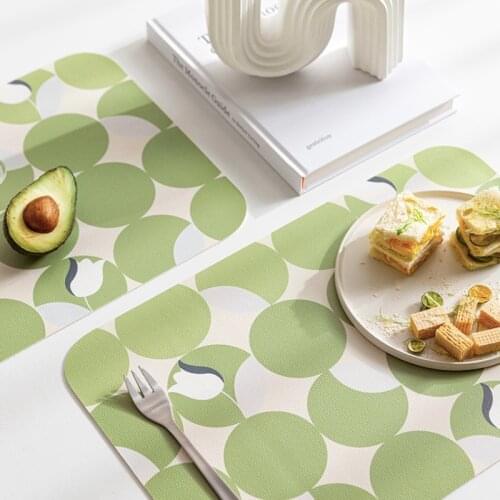 DUNXDECO Art Home Table PLACEMAT PVC Leather Plate Mat Dinner Desk Decoration Thermal Insulation 2PC Fresh Green Color Tulip Mat