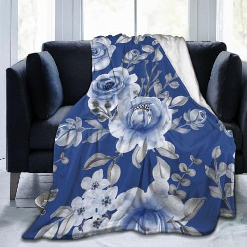 Flannel Blanket Navy Flower Leaves Soft Thin Fleece Blanket Bedspread Cover for Bed Sofa Home Decor Dropship