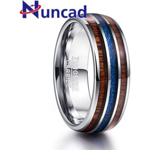 8MM Wide Polished Abalone Shell Tungsten Carbide Rings Dome Triple Grooved Opal Tungsten Steel Ring Never Fade Big Size 7-12