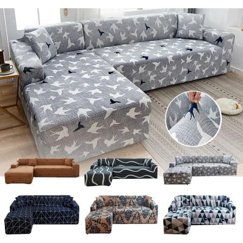 Swallow Gray L Shape 1 2 3 Seater Chaise Longue Sofa Covers for Living Room Elastic Stretch Covers for Corner Sofa Protector
