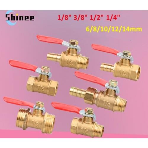 Brass Water Oil Air Gas Fuel Line Shutoff Ball Valve Pipe Fittings Pneumatic Connector Controller Handle 6-12MM Hose Barb Inline