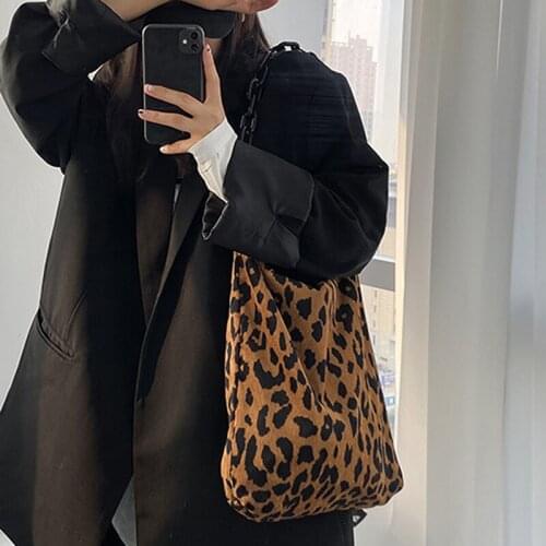Leopard Plush Shoulder Bags For WomenS Autumn And Winter Ladies Vintage Handbags Women Large Capacity Fashion Messenger Bag