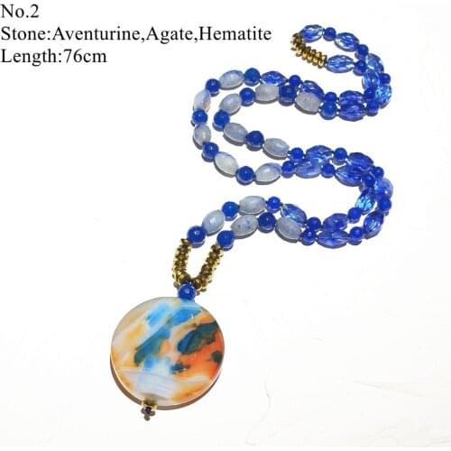LiiJi Unique Stocksale Necklace Crystal Aventurine Agates Stone Blue color Long Necklace Only 1PCS each stock Jewelry for Women