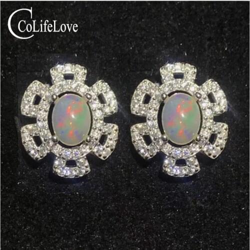 Fashion opal stud earrings for party 5 mm * 7 mm natural white opal silver earrings 925 silver opal fine jewelry