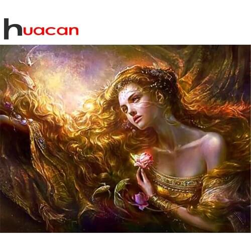 Huacan Full Square/Round Diamond Painting Kits Woman Diamond Mosaic Embroidery Portrait Decor Home