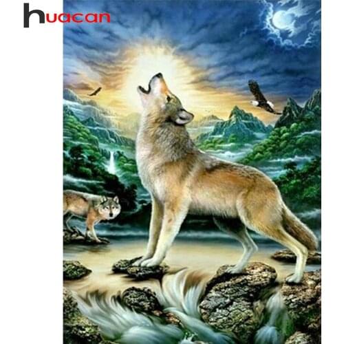 Huacan Diamond Painting Kit Wolf Wall Stickers Full Square/round Diamond Mosaic Embroidery Moon Animals Crystal Gift