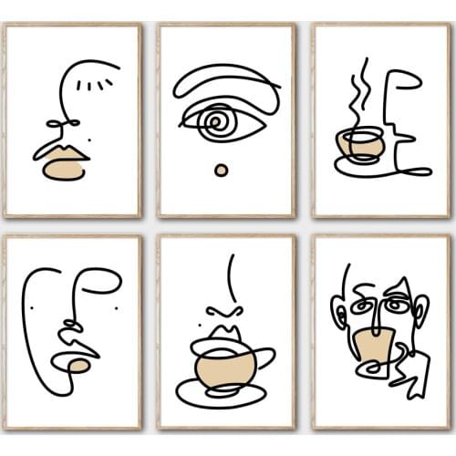 Abstract Line Eye Face coffee Tea Shop Wall Art Canvas Painting Nordic Posters And Prints Wall Pictures For Living Room Decor