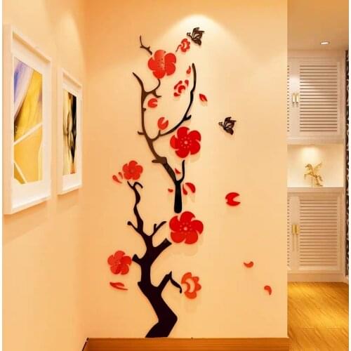 New arrivl Plum Acrylic Wall Stickers Blossom Living room Wall Stickers DIY Art Wall Decor Home Decoration Accessories