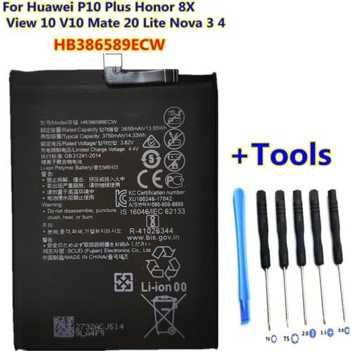 New HB386589ECW 3750mAh Battery For Huawei P10 plus Honor 8X View 10 V10 Mate 20 Lite Nova 3/4 battery