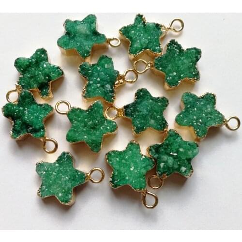 Wholesale 12pcs Natural Star Shape druzy Irregular Druse Stone Pendant Golden Plated Geode Women Necklaces For Jewelry Making
