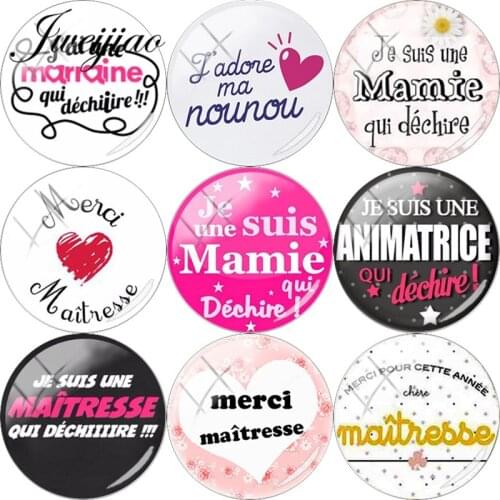 JWEIJIAO French ' Je Suis Une Maitresse Qui Dechire' Glass Cabochon Dome Merci Maitresse For Keychain Necklace DIY Charms Custom