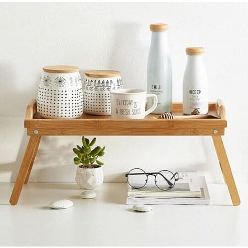 Portable Bamboo Bed Breakfast Tray Folding Laptop Desk Tea Food Serving Table Coffee Picnic Table Holder Outdoor Camping Table