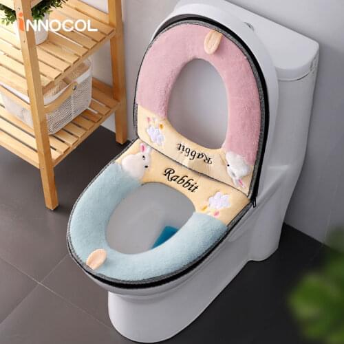 Portable Toilet Seat Cover With Zipper Washable Soft Winter Warmer Toilet Mat For Home Bathroom Toilet Lid Cover Accessories