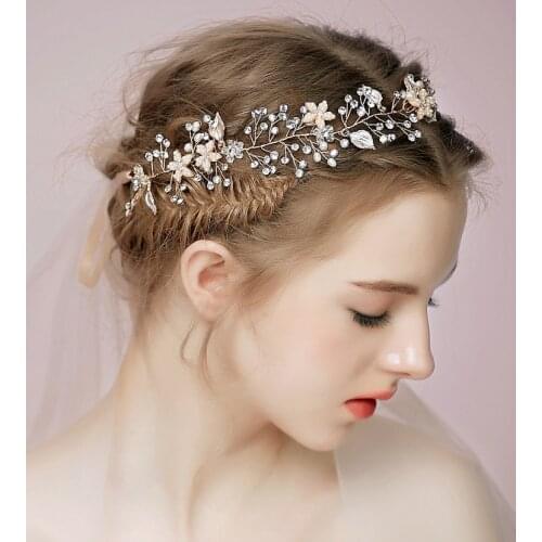 2020 New Arrival Aristocratic Gold Flower Crown Rhinestone Pearl Prom Banquet Bridal Headband Wedding Hair Accessories for women