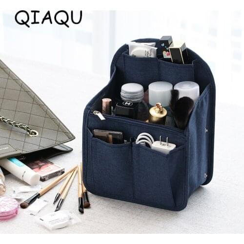 QIAQU High Quality Organizer Insert Bag Women Travel Insert Divider Purse Large Capacity Men Tote liner Makeup Cosmetic Handbag