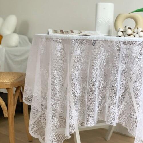Retro Lace Table Cloth White Mesh Tablecloth Coffe Dinning Tables Cover Picnic Cloth Background Cloth Wedding Party Decor Mantel