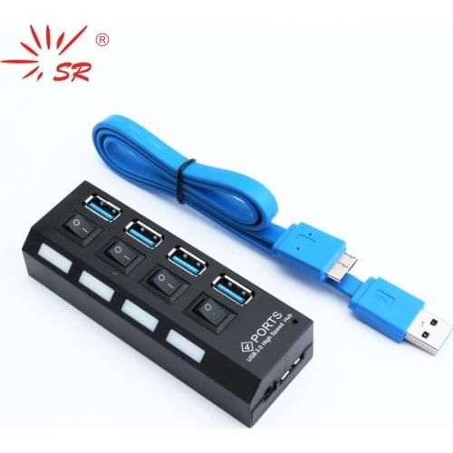 SR High Speed And Quality Extended 4 Ports USB 3.0 Hub High Speed Splitter With Independent Switch for Computer Laptop
