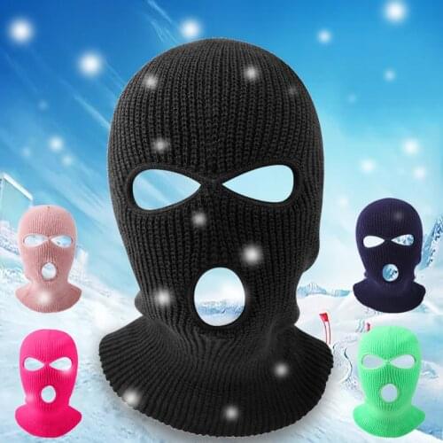 3 Holes Knitted Beanies Full Face Mask Winter Warm Ski Masks Outdoor Cycling Skull Hat Women Men Balaclava Tactical CS Beanie