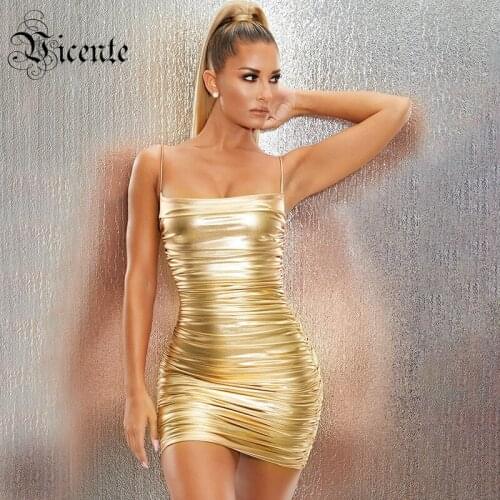 VC All Free Shipping Chic Gold Draped Design Sexy Sleeveless Square Collar Celebrity Party Club Mini Slip Dress