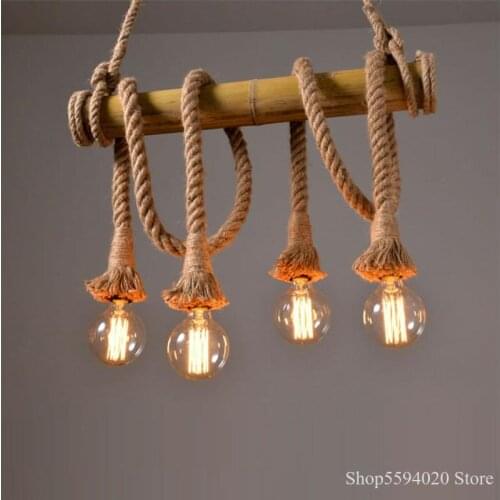 Vintage Hemp Rope Pendant Lights Retro Loft Industrial Hanging Lamp for Living Room Kitchen Home Light Fixtures Decor Luminaire
