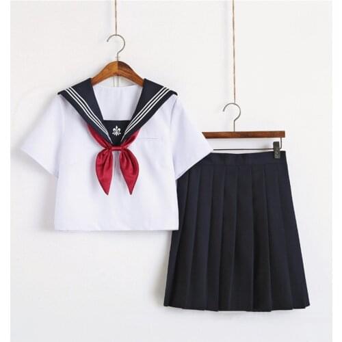 Japanese School Uniform Trident Embroidery Skirt JK Uniform White Sailor Top+Skirt+Tie Suit College Female Students Uniforms
