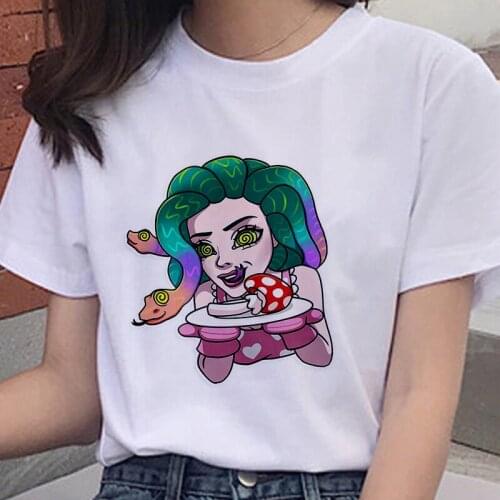 New snake beauty T shirt Women printed Harajuku Tshirt Short Sleeve Four Seasons applicable T-shirt White Tops Female Clothing