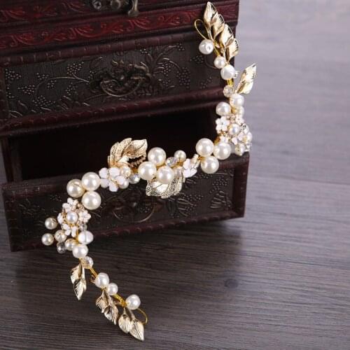 Women Pearl Crystal Tiara Garland Crown Flower Headband Jewelry Accessories For Wedding Photo Party Gift BN