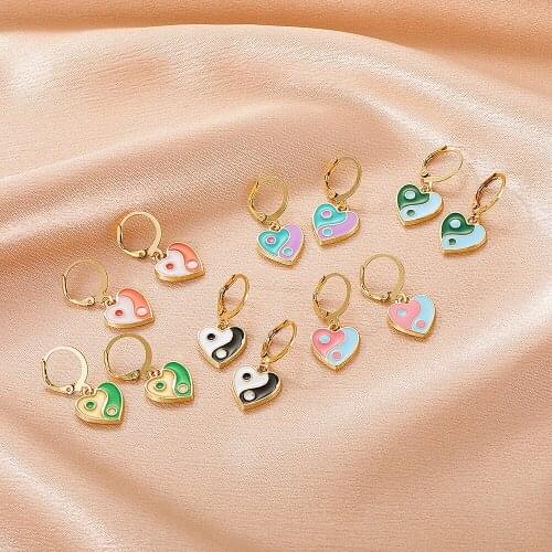 Creative Vintage Heart Drop Earrings Multiple Colour Dripping Oil Tai Chi Earrings For Women Earing Jewelry Earings Earring A164
