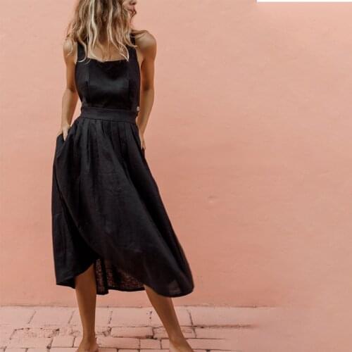 2021Black Summer Sexy Dress Bowknot Womens Backless Cross Drawstring Beach Dresses Strap Vintage Sundress Women Boho Femme Robe