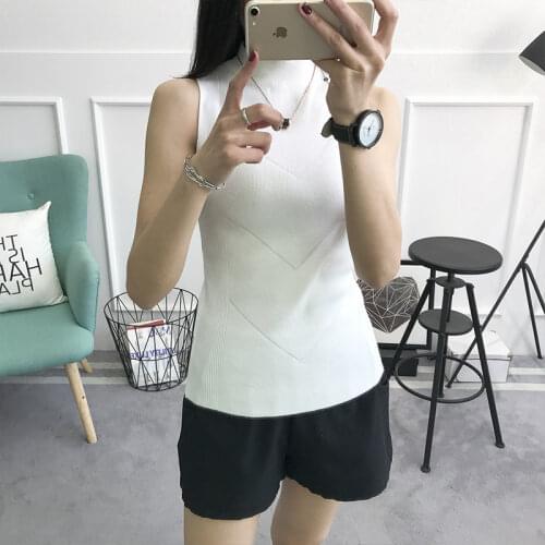 Women Semi Turtleneck Knitted Vest Spring Autumn Sweater Vests Short Female Casual Sleeveless Soft Comfortable Knit Pullovers