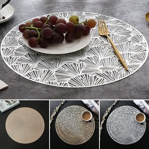 1 Pcs PVC Hollow Placemat Table Round Heat-Insulating Non-Slip Bowl Mats Home Fashion Restaurant Tableware Hollow Decor Tablemat
