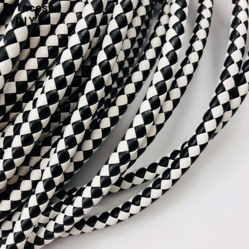 2M/Lot Jewelry Making Findings 6mm Black White Braided Leather Cord Rope Strip DIY Bracelet Necklace Choker Hair Craft Material