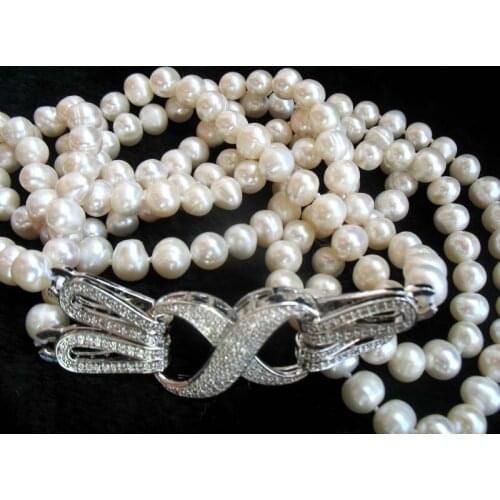 2rows freshwater pearl white near round 7-8mm necklace 23-25inch FPPJ wholesale beads nature