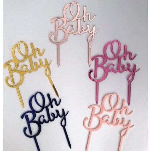 20pcs Pink Acrylic Oh Baby Happy Birthday Cake Topper Wedding Bride Party Decoration Dessert Baking Supplies Lovely Gifts