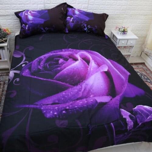 2019 Comforter Bedding Sets Bed Sheet Queen Bedding Set King Size Purple Rose Print 3d Quilt Cover AB#88