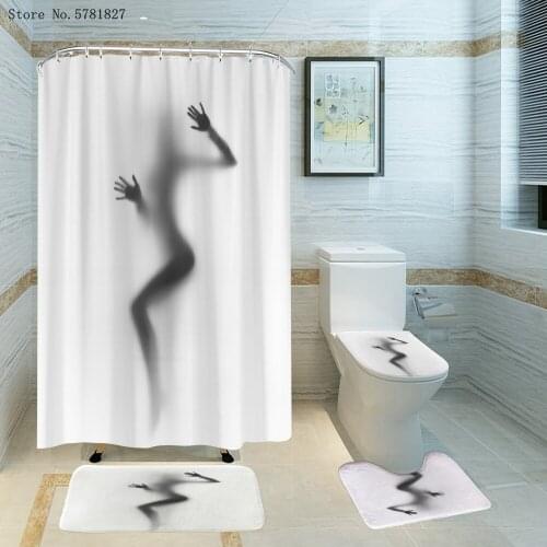 3/4 Pieces Love Pose Bathroom Curtain Set Sexy Lady Carpet Cover Toilet Cover Bath Mat Pad Set Hazy Figure Shower Curtain Set