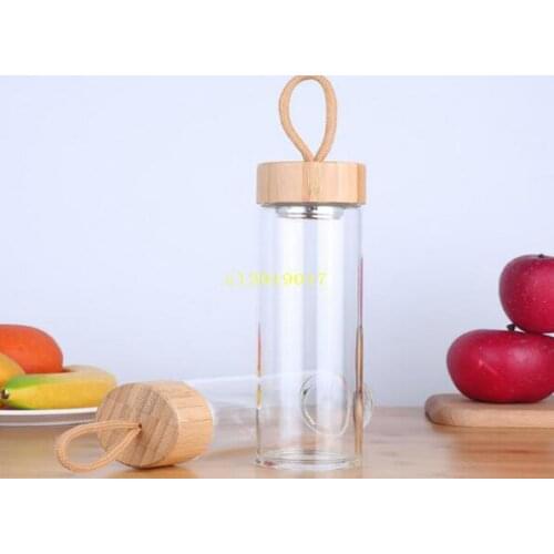 380ml 450ml Man Woman Glass Tea Cups Monolayer Transparent With Ropes Water Bottle Bamboo Lids Waters Cup