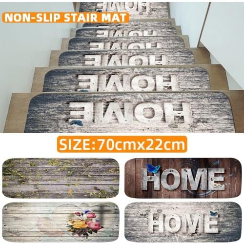 5 Pieces Wood Texture Letter Printing Velcro Safety Silent Non-Slip Stair Mat For Home Soft Absorbent Floor Mat