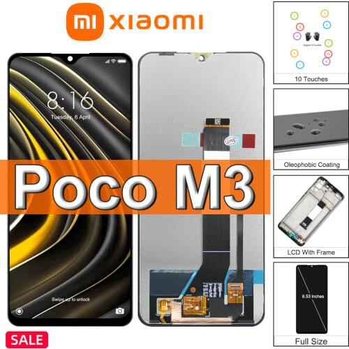 6.53" Original Screen For Xiaomi Poco M3 LCD Display Touch Screen Panel With Frame Digitizer For Pocophone M3 M2010J19CG