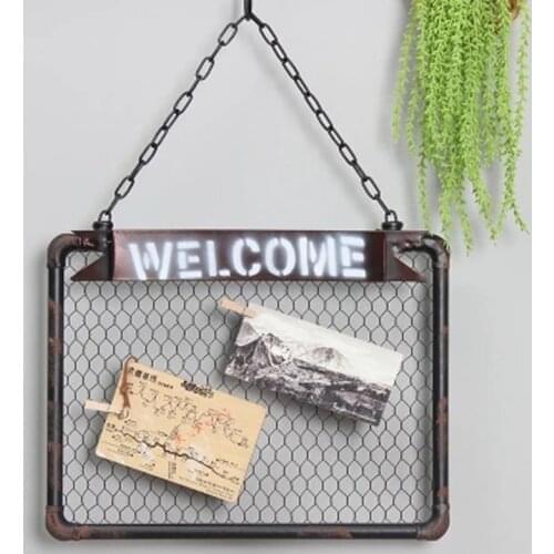 American creative retro grid note board photo wall decoration background wall wrought iron grid wall hanging iron frame clip com