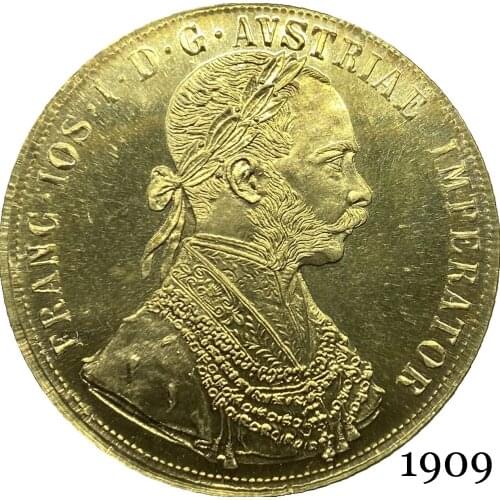 Austria Habsburg 1909 4 Ducats Franz Joseph I Austrian Emperor Double headed Austro Hungarian Eagle With Crown Gold Copy Coin