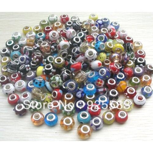 Free Shipping 300pcs/lot 14mm Glass silver plated core Big Hole Loose Beads fit European Jewelry Bracelet Charms DIY