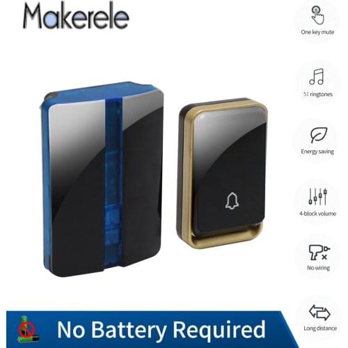 Wireless 150m Remote Control Self-powered Doorbell No Battery Required EU Plug for Home/Office with 1/2 Button 1/2 ReceiverMKK33