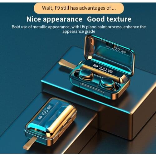 2000MAH Cordless Touch Control F9 True Wireless Earbuds Stereo Bluetooth Earphone 5.0 Gaming Headset Headphone Sports for Phone