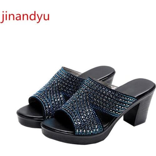 High Heels Sandals Women Shoes Summer Slippers Crystal Plus Size Shoes Women Chunky Heels Woman Slippers Block Heel Sandals