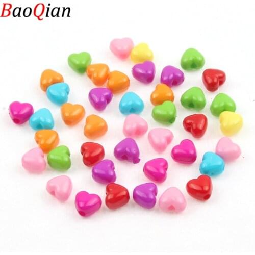 50PCS 9x10MM Heart Shaped Acrylic Beads For Childrens Jewelry Making Spacers DIY Creative Decorative Accessories