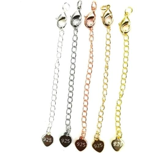 Wholesale Fashion Jewelry Findings 925 Sterling Silver Extension Chains With Heart Tag Lobster Clasps For Necklace Bracelets