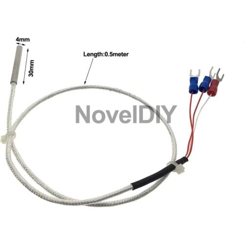Stainless Steel RTD PT100 Temperature Sensor 2B With 0.5 Meter 3 Cable Wires Platinum Thermal Galvanic Precision Probe Type