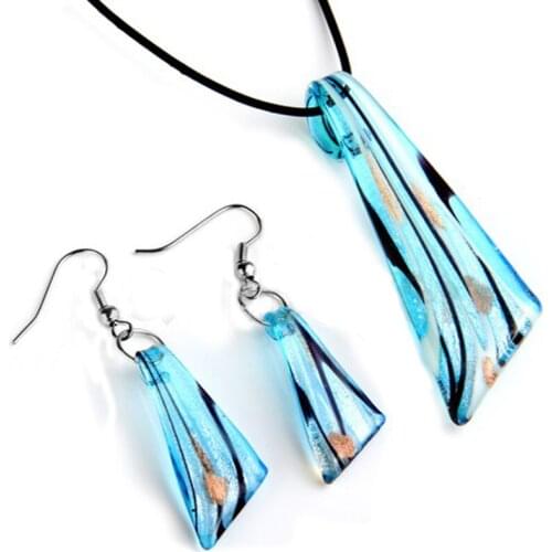 De Bijoux Wholesale 6 Sets Blue broadsword Lampwork Murano Glass Pendant Necklace Earrings Set, Fashion Jewelry Sets